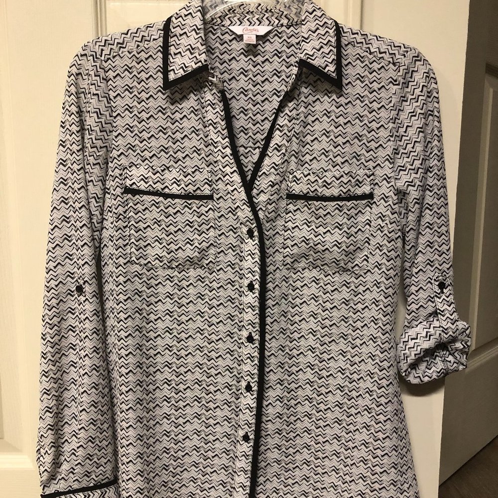Light Weight XS Women's Blouse, Black and White Blouse